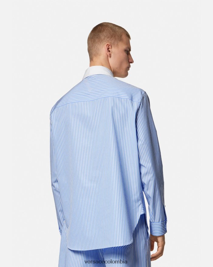 hombres camisa a rayas con logo Versace azul claro 2RP40F1295 ropa
