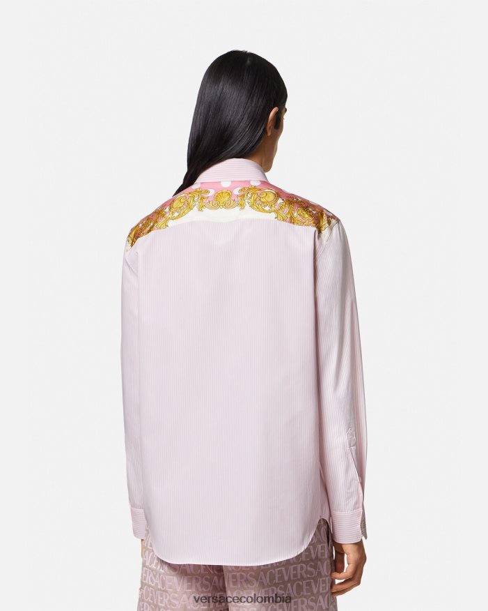 hombres camisa barroca a rayas con conchas marinas Versace imprimir 2RP40F1294 ropa