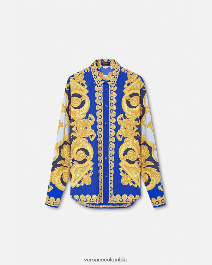 hombres camisa barroco 660 de algodón Versace azul y oro 2RP40F1321 ropa