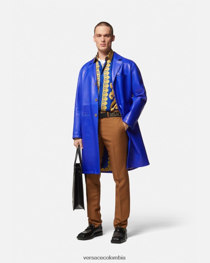 hombres camisa barroco 660 de algodón Versace azul y oro 2RP40F1321 ropa