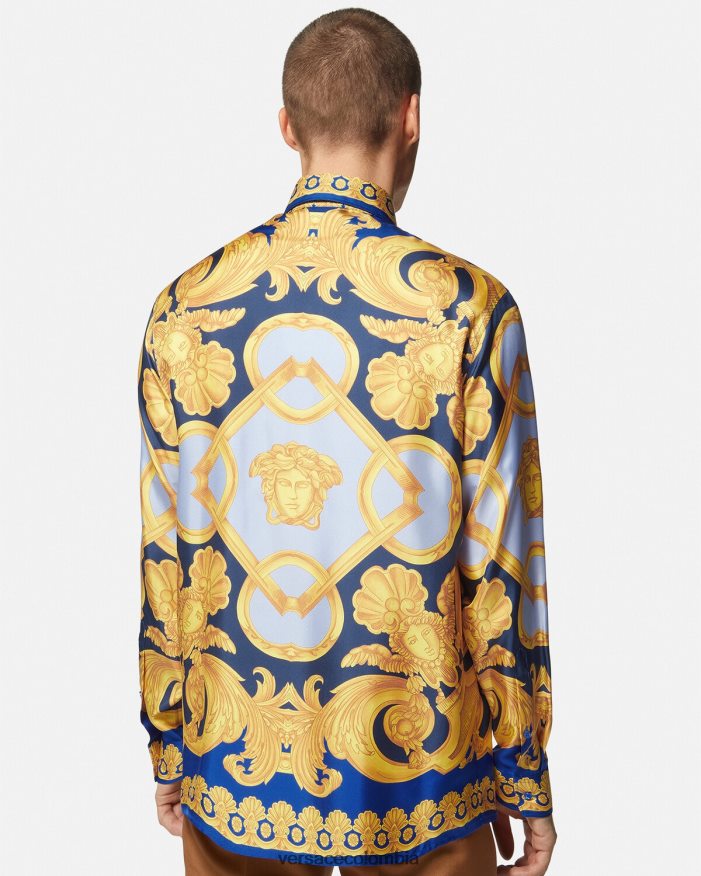hombres camisa barroco 660 de algodón Versace azul y oro 2RP40F1321 ropa