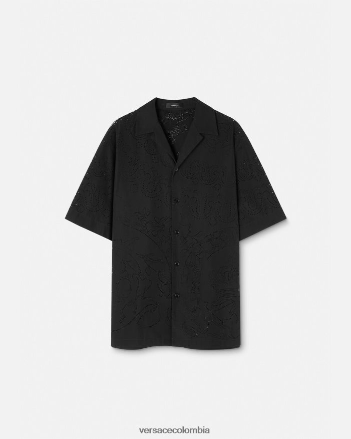 hombres camisa barroco cortada con láser Versace negro 2RP40F1323 ropa