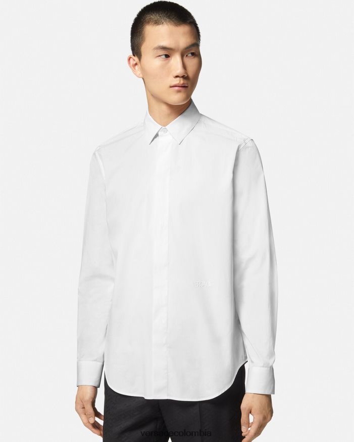 hombres camisa con logo bordado Versace blanco 2RP40F1300 ropa