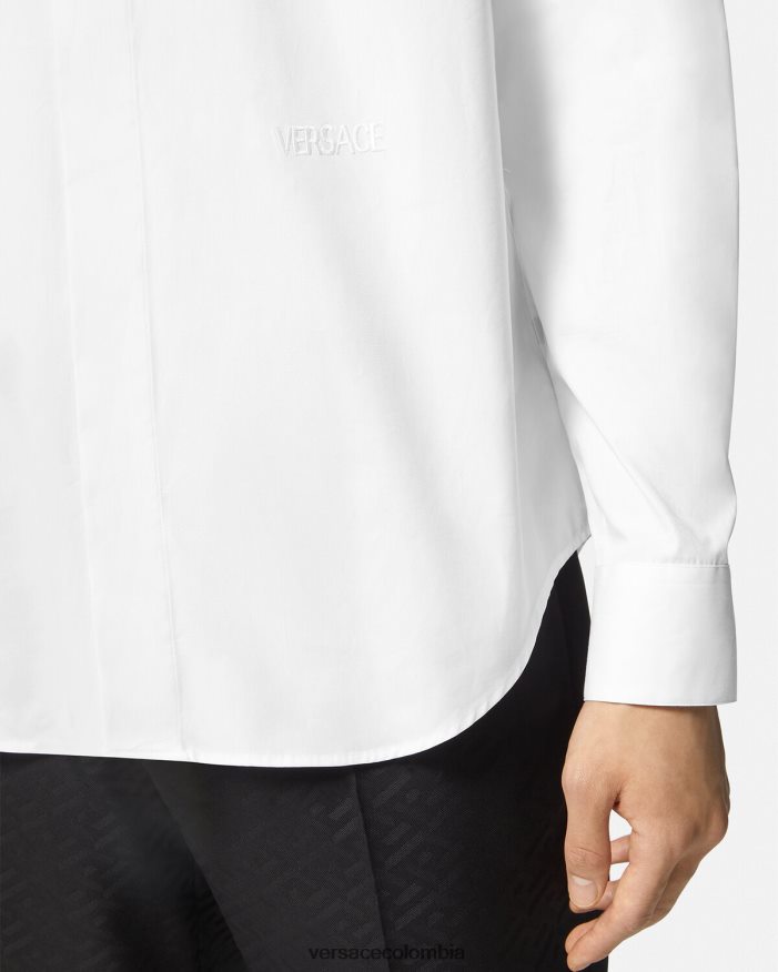 hombres camisa con logo bordado Versace blanco 2RP40F1300 ropa