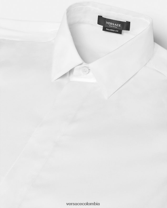 hombres camisa con logo bordado Versace blanco 2RP40F1300 ropa