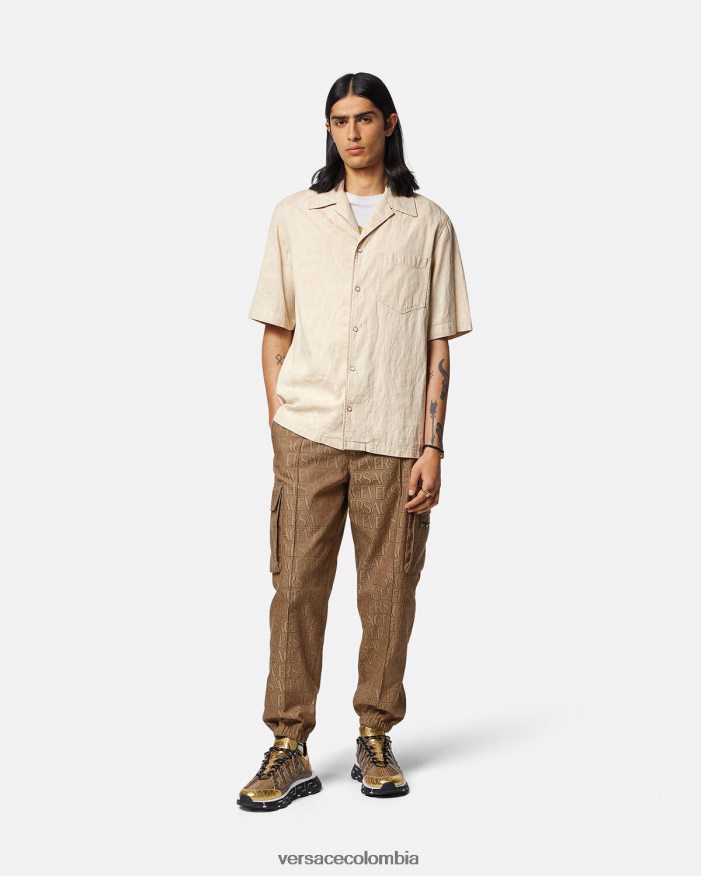 hombres camisa de cambray con silueta barroca Versace beige 2RP40F1291 ropa