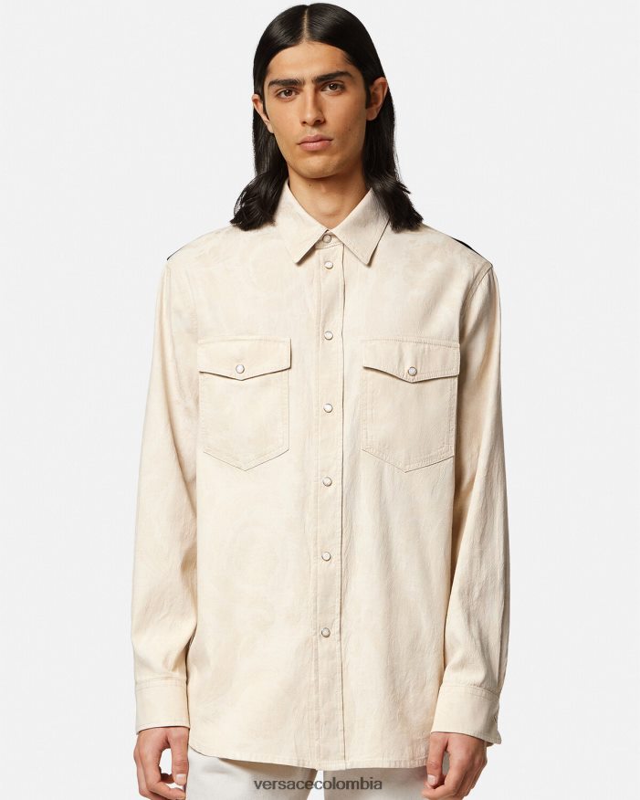 hombres camisa de cambray con silueta barroca Versace beige 2RP40F1292 ropa