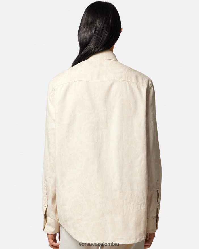 hombres camisa de cambray con silueta barroca Versace beige 2RP40F1292 ropa