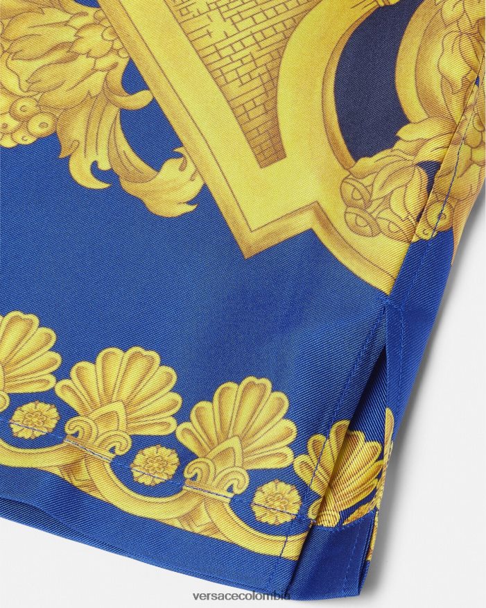 hombres camisa de seda barroco 660 Versace azul y oro 2RP40F1319 ropa