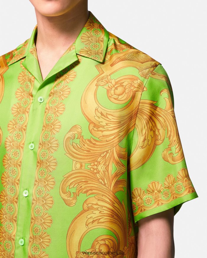 hombres camisa de seda barroco 660 Versace oro y verde 2RP40F1317 ropa
