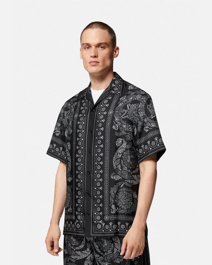 hombres camisa de seda con silueta barroca Versace imprimir 2RP40F1315 ropa