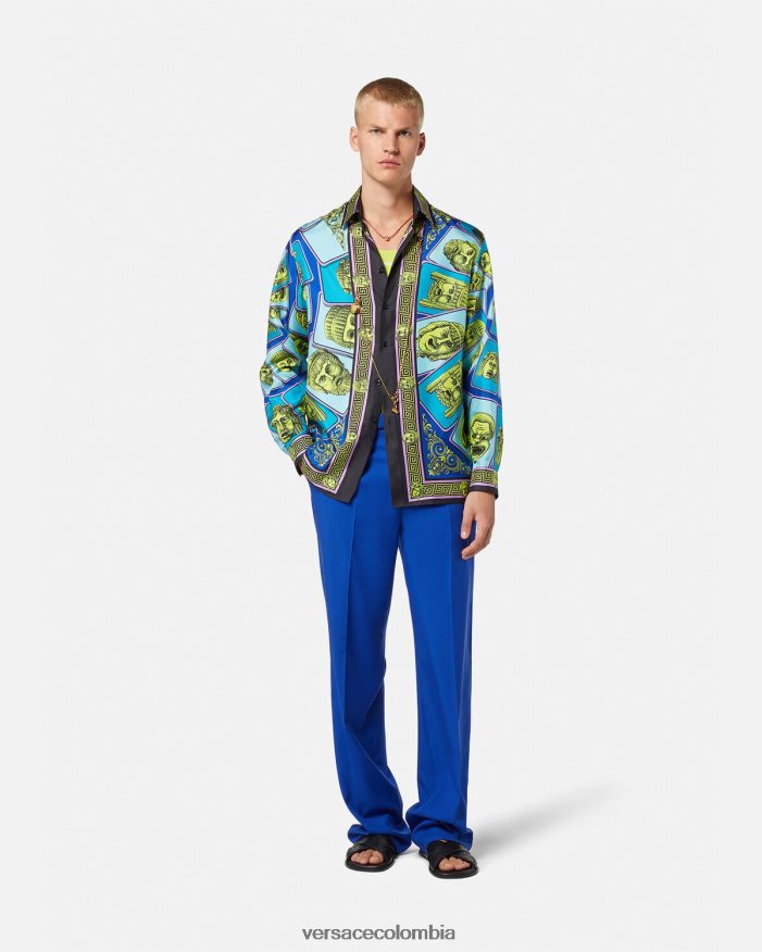 hombres camisa de seda le maschere Versace imprimir 2RP40F1305 ropa