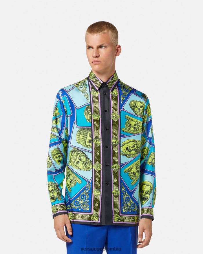 hombres camisa de seda le maschere Versace imprimir 2RP40F1305 ropa