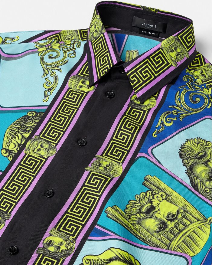 hombres camisa de seda le maschere Versace imprimir 2RP40F1305 ropa