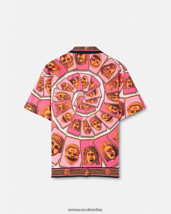hombres camisa de seda le maschere Versace rosa y estampado 2RP40F1307 ropa