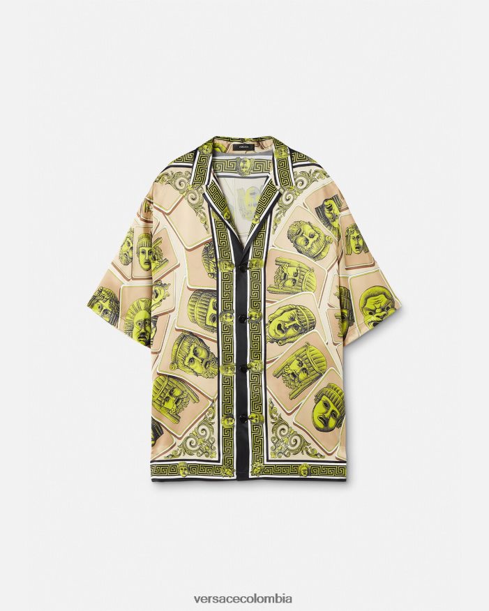 hombres camisa extragrande de seda le maschere Versace imprimir 2RP40F1308 ropa