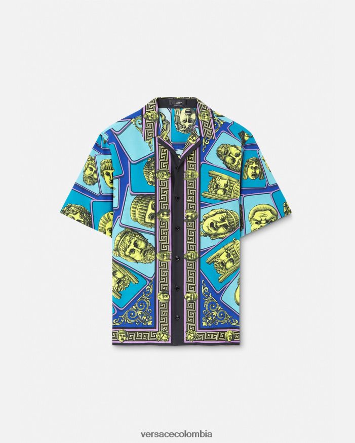 hombres camisa le maschere en mezcla de algodón Versace imprimir 2RP40F1309 ropa