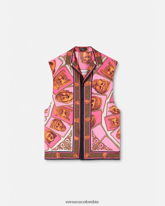 hombres le maschere camisa de seda sin mangas Versace rosa y estampado 2RP40F1304 ropa