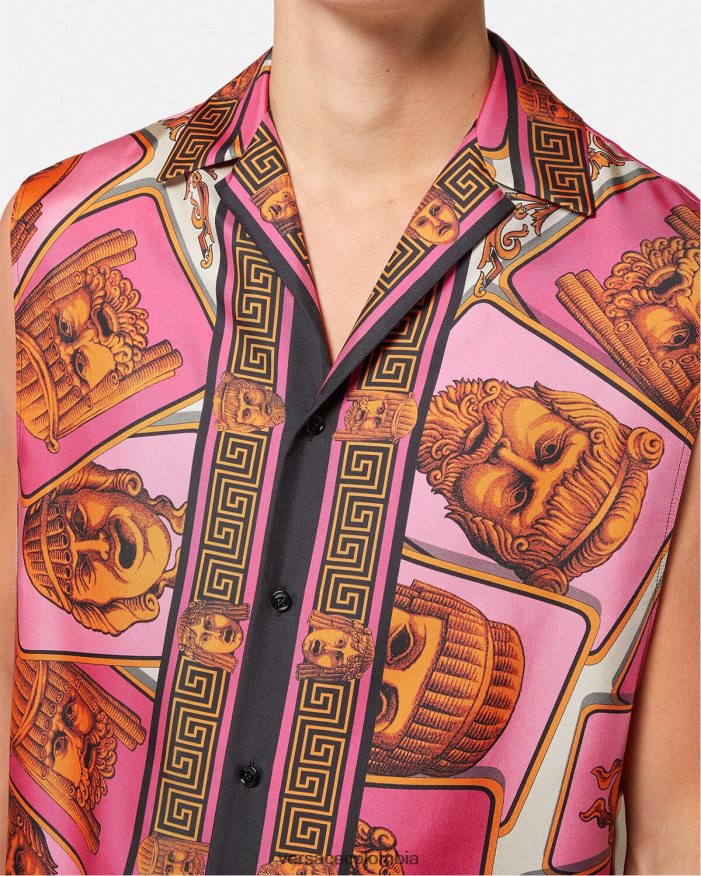hombres le maschere camisa de seda sin mangas Versace rosa y estampado 2RP40F1304 ropa