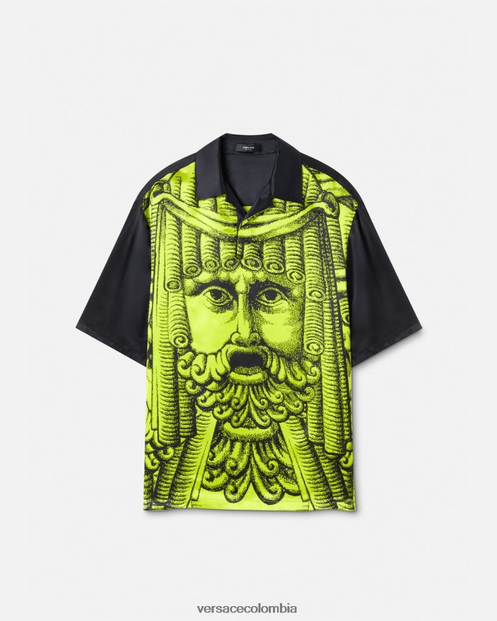 hombres polo manga corta la maschera Versace negro y lima 2RP40F1310 ropa
