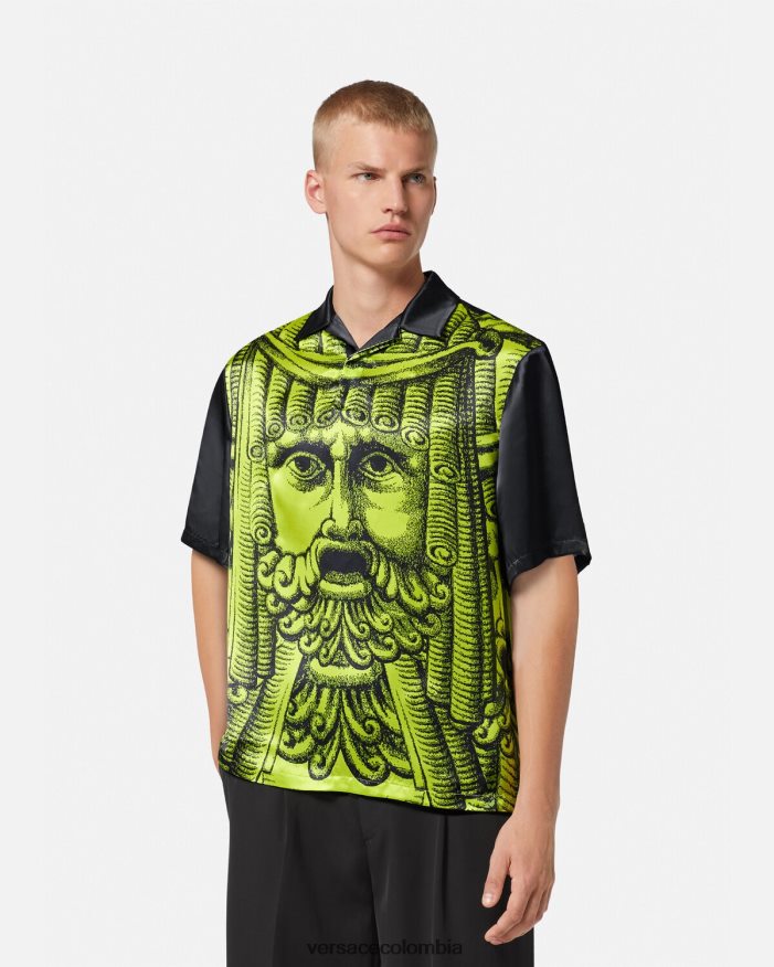 hombres polo manga corta la maschera Versace negro y lima 2RP40F1310 ropa