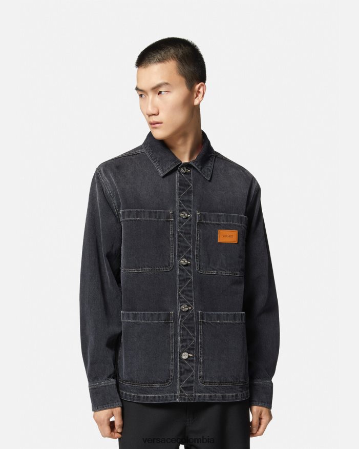 hombres sobrecamisa de mezclilla con logo Versace gris 2RP40F1324 ropa