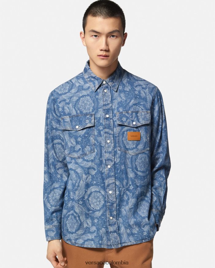 hombres sobrecamisa de mezclilla en jacquard barroco Versace Plano 2RP40F1299 ropa