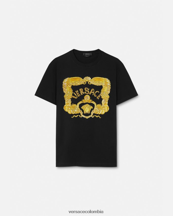 hombres camiseta con bordado de conchas barrocas Versace negro 2RP40F1363 ropa