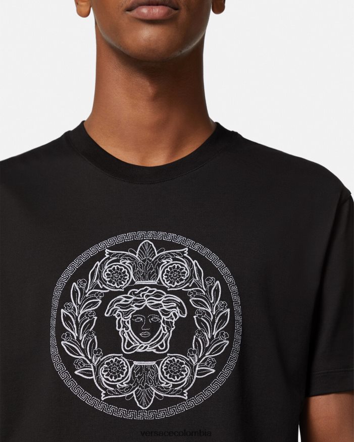 hombres camiseta con bordado de medusa Versace negro 2RP40F1396 ropa