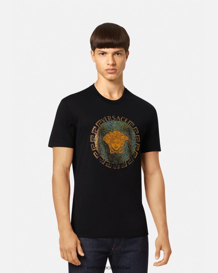 hombres camiseta con cristales de medusa Versace negro 2RP40F1374 ropa
