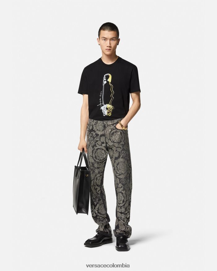 hombres camiseta con estampado de imperdible Versace negro 2RP40F1400 ropa