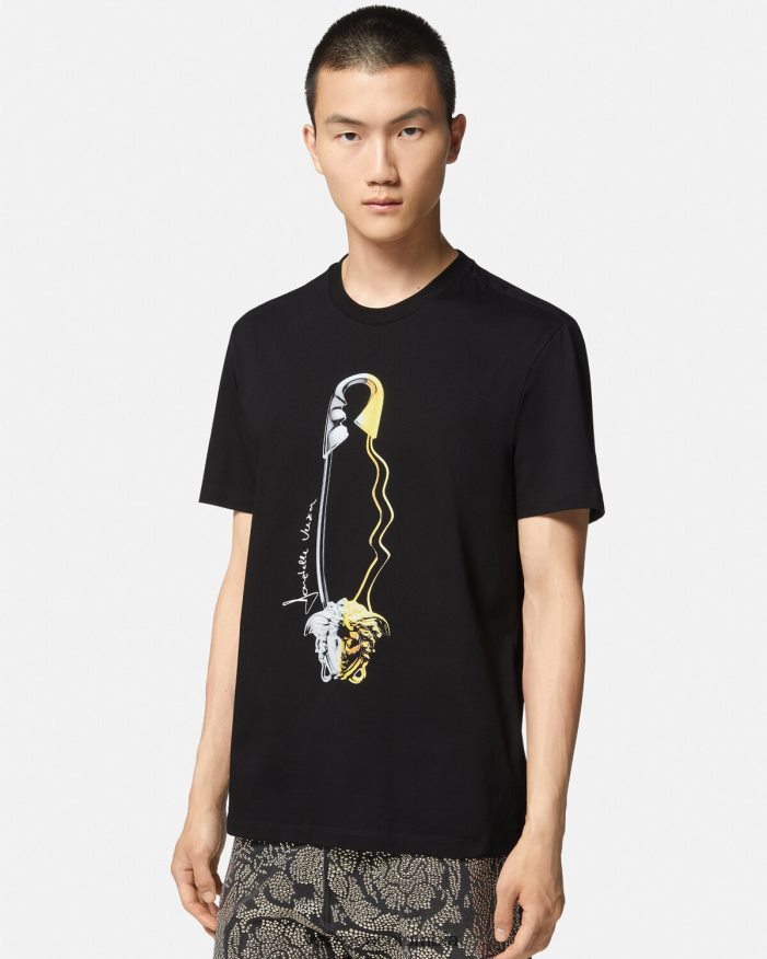 hombres camiseta con estampado de imperdible Versace negro 2RP40F1400 ropa