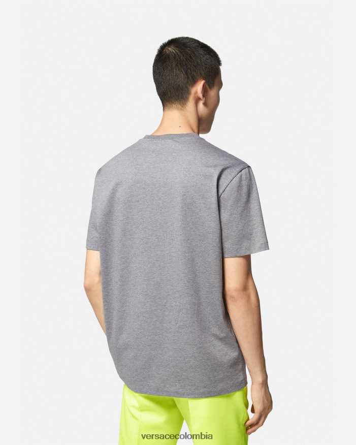 hombres camiseta con logo barroco bordado Versace gris 2RP40F1410 ropa