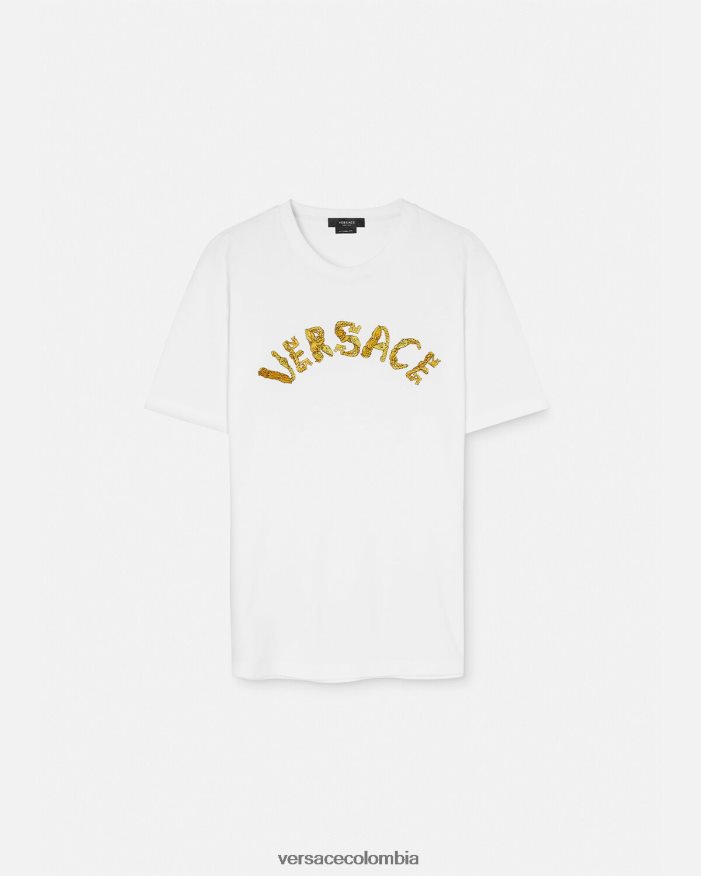 hombres camiseta con logo barroco de conchas marinas Versace blanco 2RP40F1360 ropa