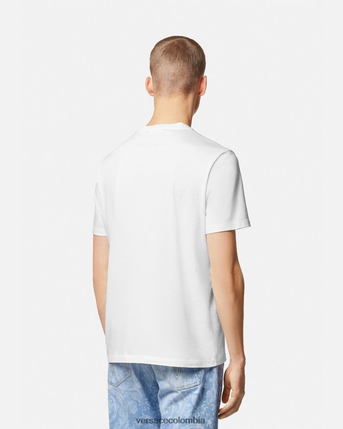 hombres camiseta con logo barroco de conchas marinas Versace blanco 2RP40F1360 ropa
