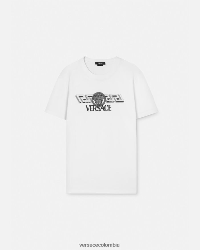 hombres camiseta con logo de la greca Versace blanco 2RP40F1408 ropa