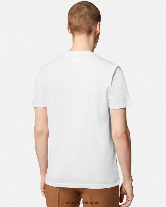 hombres camiseta con logo de la greca Versace blanco 2RP40F1408 ropa