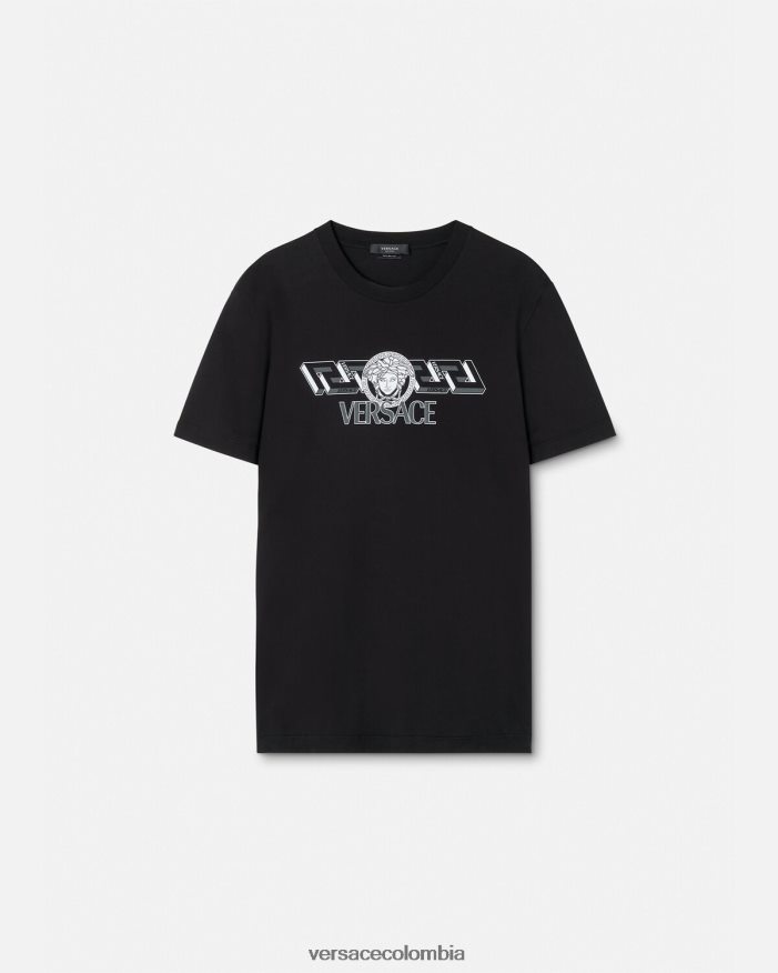 hombres camiseta con logo de la greca Versace negro 2RP40F1409 ropa