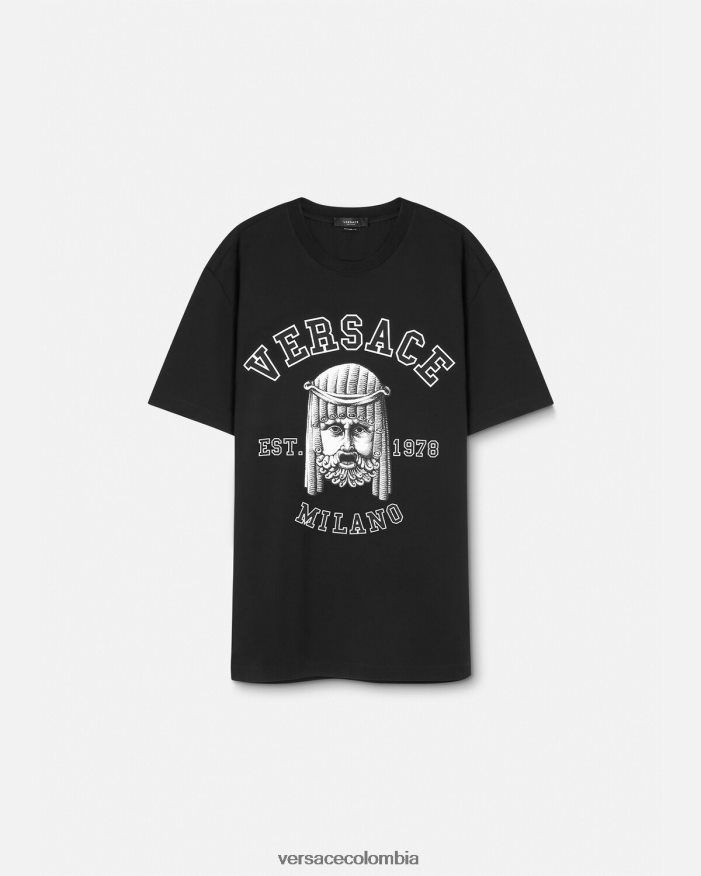 hombres camiseta con logo de la maschera Versace negro 2RP40F1385 ropa