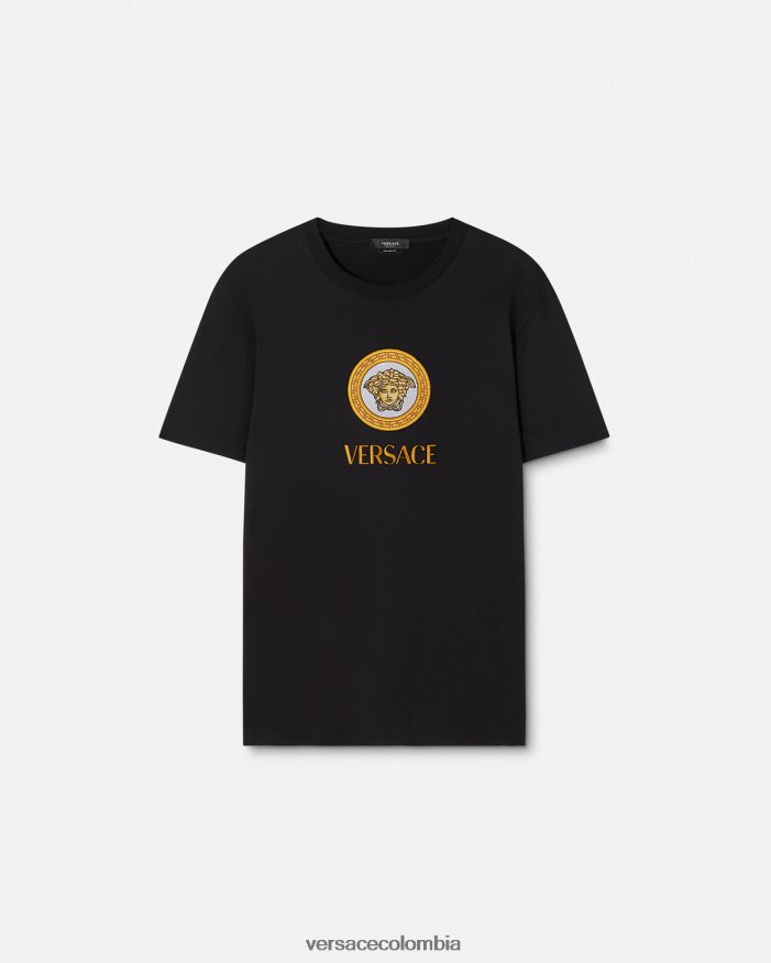 hombres camiseta con logo de medusa bordado Versace negro 2RP40F1399 ropa