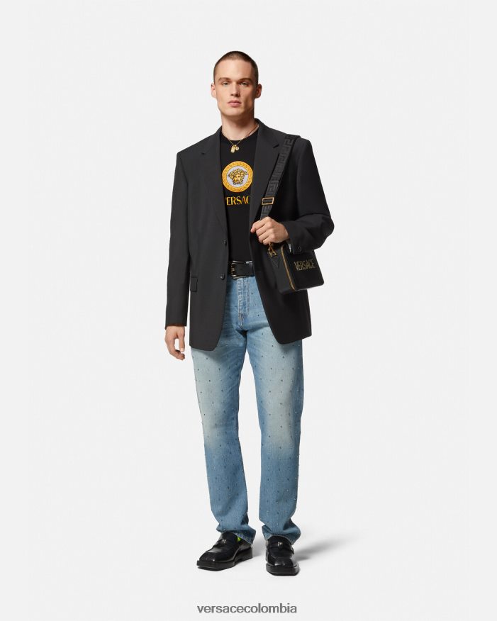 hombres camiseta con logo de medusa bordado Versace negro 2RP40F1399 ropa