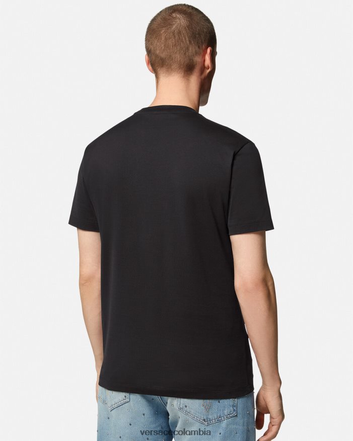 hombres camiseta con logo de medusa bordado Versace negro 2RP40F1399 ropa