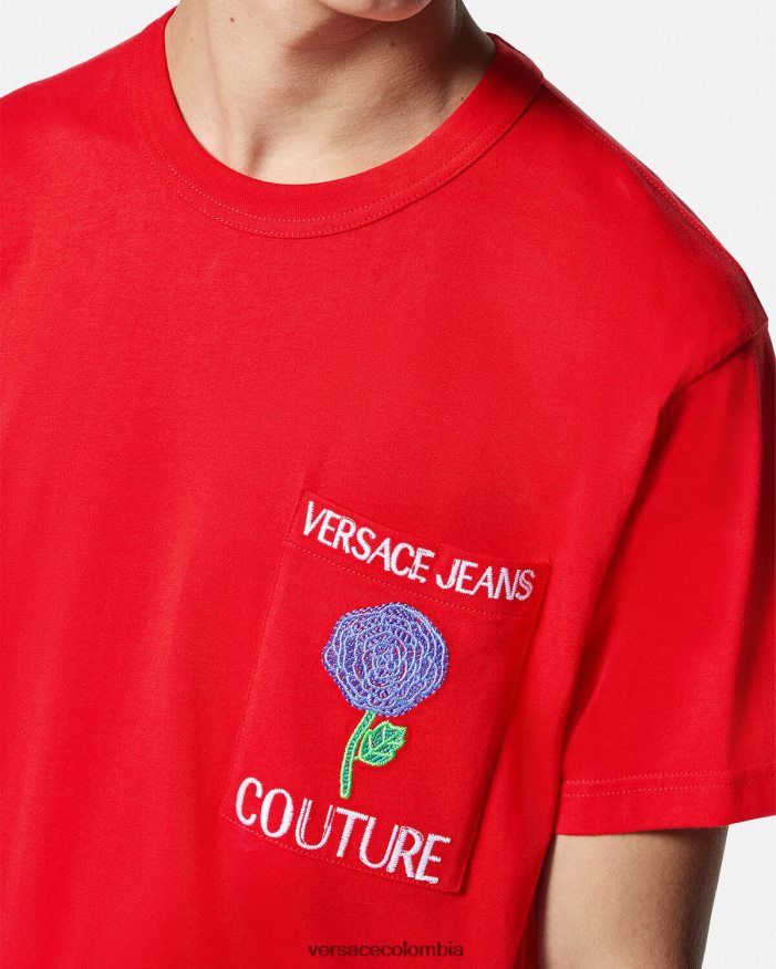 hombres camiseta con logo de rosas Versace naranja 2RP40F2373 ropa