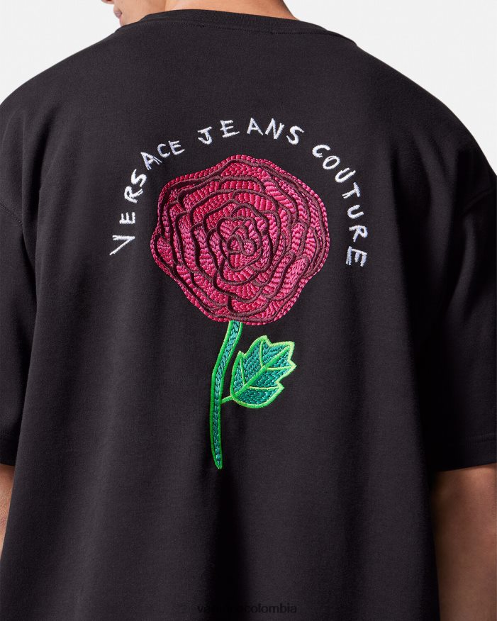 hombres camiseta con logo de rosas Versace negro 2RP40F2372 ropa