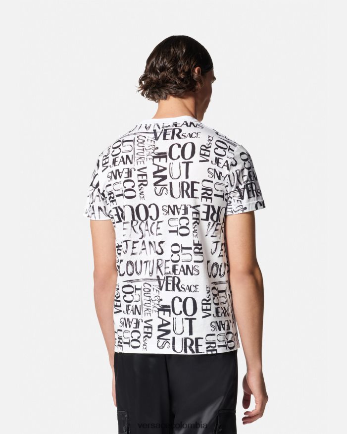 hombres camiseta con logo y garabato Versace blanco 2RP40F2369 ropa