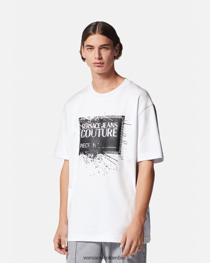 hombres camiseta con logo y número de pieza Versace blanco 2RP40F2392 ropa