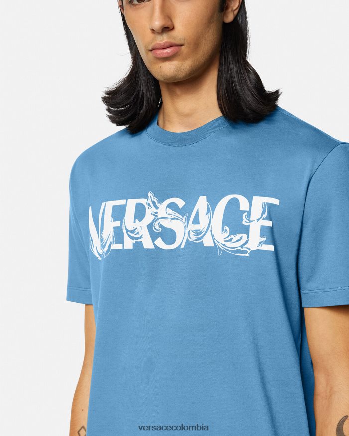 hombres camiseta con logo y silueta barroca Versace azul claro 2RP40F1367 ropa