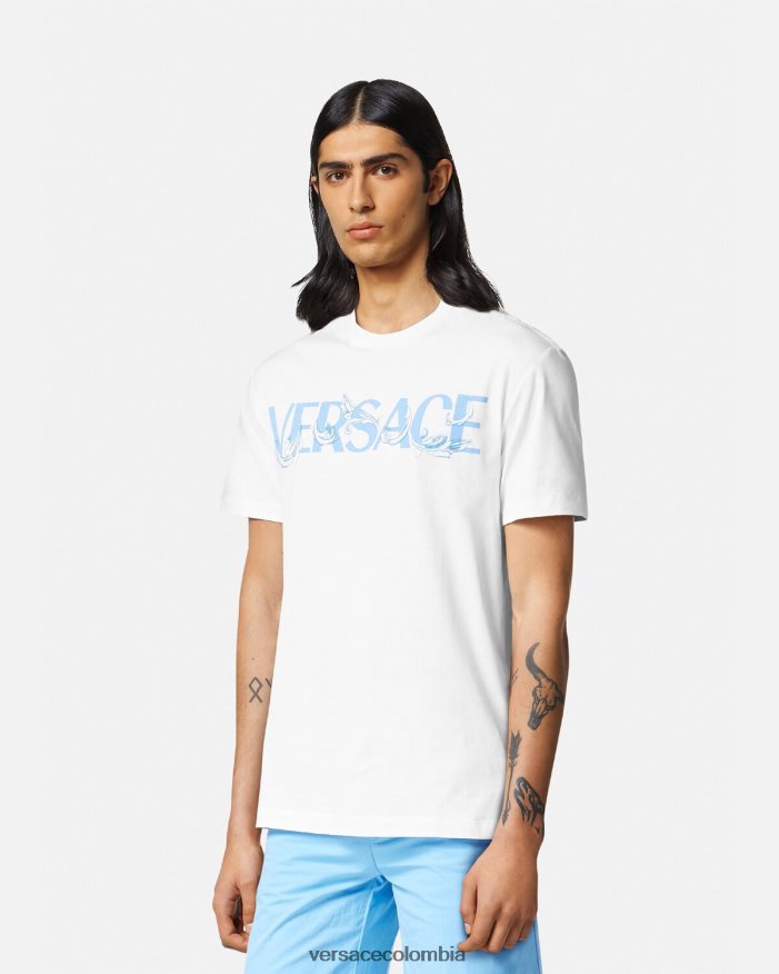 hombres camiseta con logo y silueta barroca Versace blanco 2RP40F1366 ropa