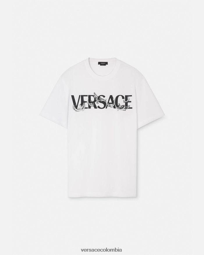 hombres camiseta con logo y silueta barroca Versace blanco 2RP40F1379 ropa