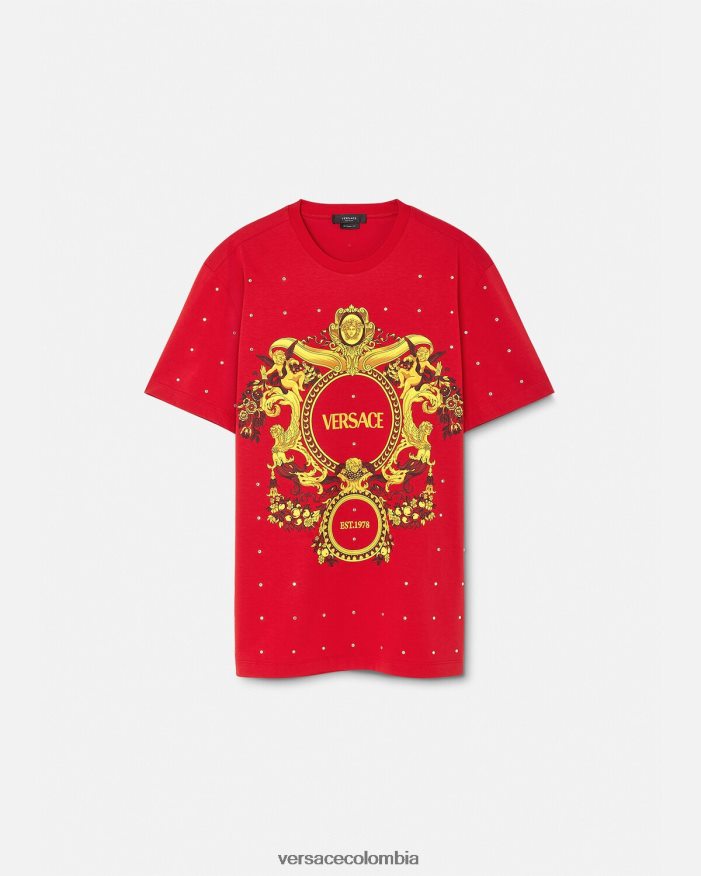 hombres camiseta con rejilla de cristal barroco Versace rojo 2RP40F1401 ropa